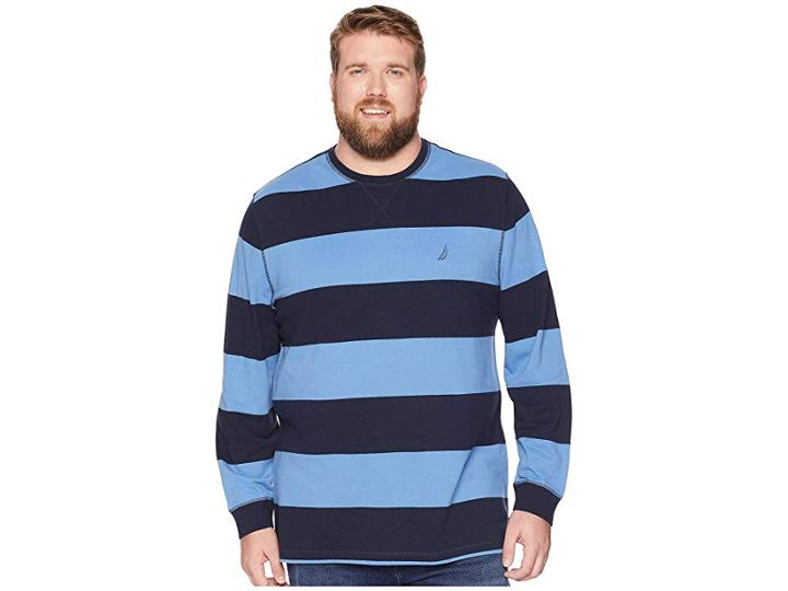 Nautica Big & Tall Big Tall Rugby Stripe (navy) Men's Long Sleeve Pullover