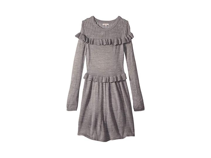 Ella Moss Girl Ruffle Sweater Dress (big Kids) (marled Grey) Girl's Dress