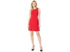 Nine West Sleeveless Jewel Neck Crepe Dress W/ Asymmetrical Skirt Ruffle (crimson) Women's Dress