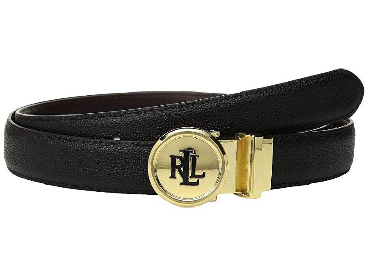 Lauren Ralph Lauren Embossed/smooth Reversible Logo Belt (black/dark Brown) Women's Belts