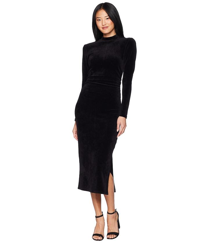 Juicy Couture Track Stretch Velour Mock Neck Midi Dress (pitch Black) Women's Dress