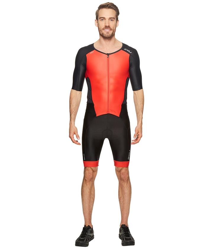 2xu Perform Full Zip Sleeved Trisuit (black/team Red) Men's Wetsuits One Piece