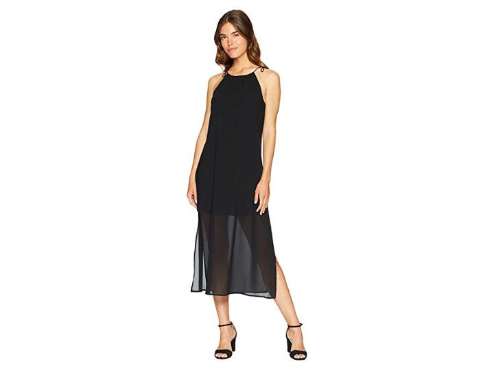 Kensie Viscose Jersey Dress With Chiffon Overlay Ks6k8225 (black) Women's Dress