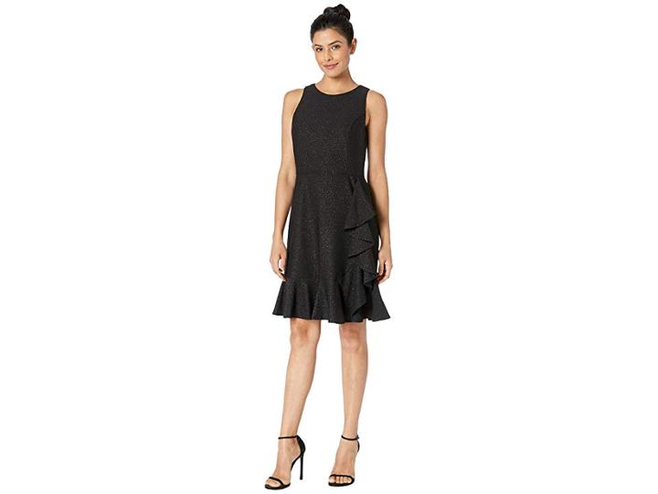Nine West Glitter Knit Sleeveless Ruffle Hem Dress (black) Women's Dress