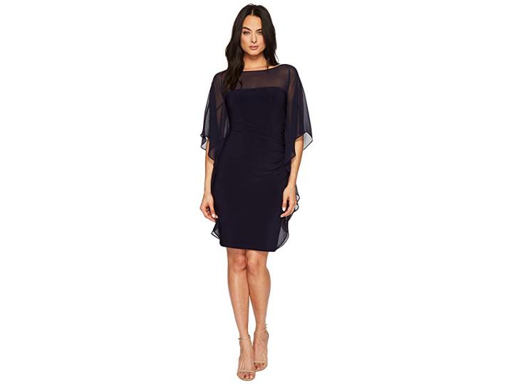 Lauren Ralph Lauren Aianna Matte Jersey With Georgette Dress (navy) Women's Dress
