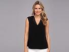 Calvin Klein - S/l V-neck Top W/ Chiffon (black)