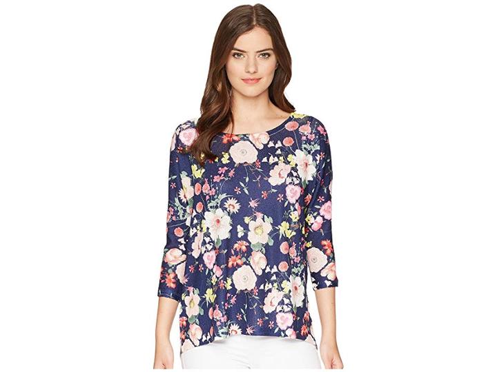 Nally & Millie Dolman Sleeve Navy Floral Print Tunic (multi) Women's Blouse