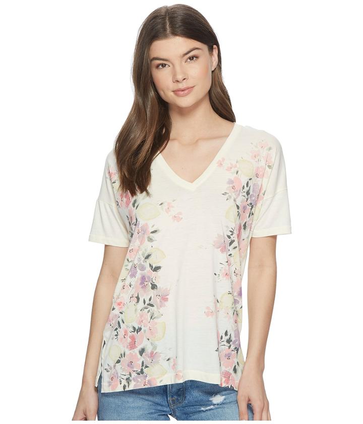 Lucky Brand White Floral Tee (eggshell) Women's T Shirt