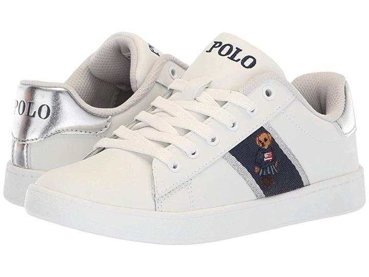 Polo Ralph Lauren Kids Quilton Bear (big Kid) (white Leather/silver Striping/american Girl Bear) Girl's Shoes