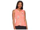 Ivanka Trump Printed Georgette Sleeveless Asymmetrical Flounce (coral/light Grey) Women's Clothing