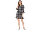 Chaps Plaid 3/4 Sleeve Day Dress (black/white) Women's Dress