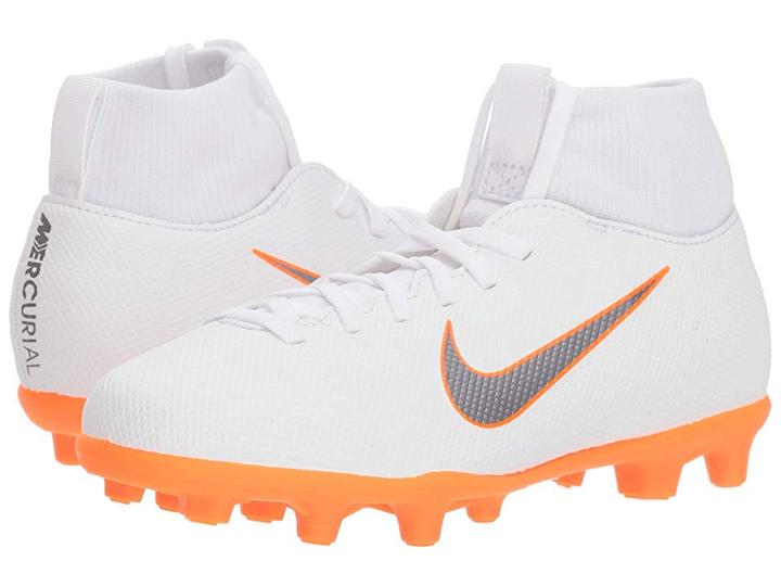 Nike Kids Superfly 6 Club Mg Soccer (little Kid/big Kid) (white/metallic Cool Grey/total Orange) Kids Shoes