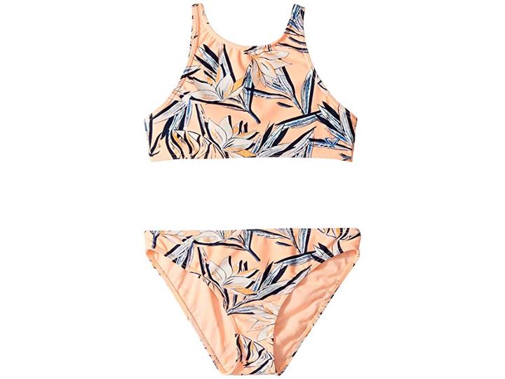 Roxy Kids Born In Waves Crop Top Set (big Kids) (souffle Carvico Lafitenia) Girl's Swimwear Sets