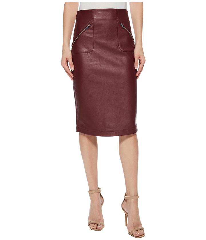 Romeo & Juliet Couture Faux Leather Skirt W/ Side Zip Pocket Detail (wine) Women's Skirt