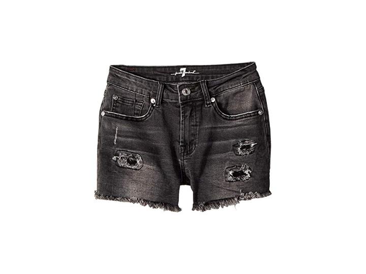 7 For All Mankind Kids Roll Cuff Shorts In Authentic Black (big Kids) (authentic Black) Girl's Shorts
