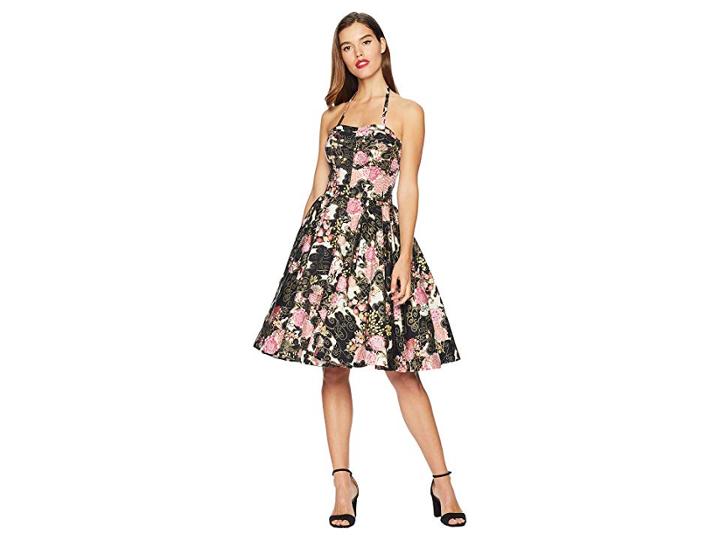 Unique Vintage Alfred Shaheen Asian Blossoms Print Hawaiian Swing Dress (black/pink Floral) Women's Dress