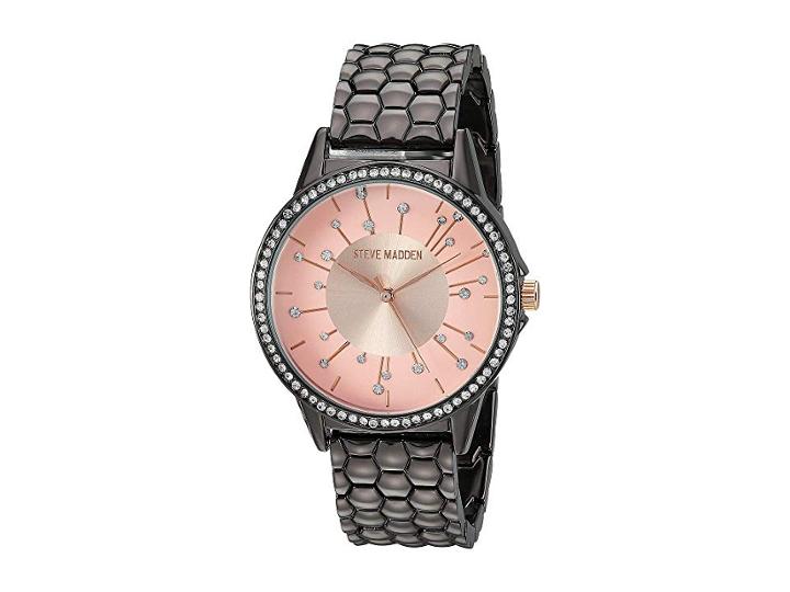 Steve Madden Ladies Textured Mesh Alloy Band Watch Smw171 (black) Watches