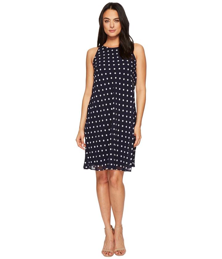 Lauren Ralph Lauren Geminah Classy Dot Georgette Dress (lighthouse Navy/cream) Women's Dress