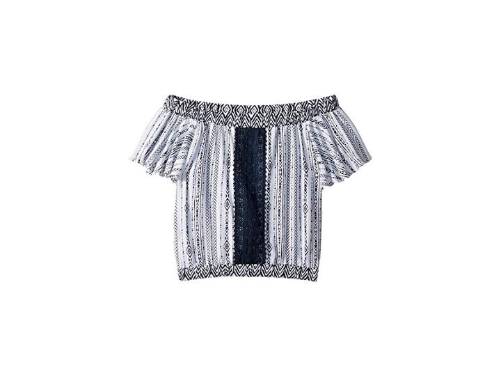 Maddie By Maddie Ziegler Printed Mixed Media Peasant Top (big Kids) (navy/white) Girl's Clothing