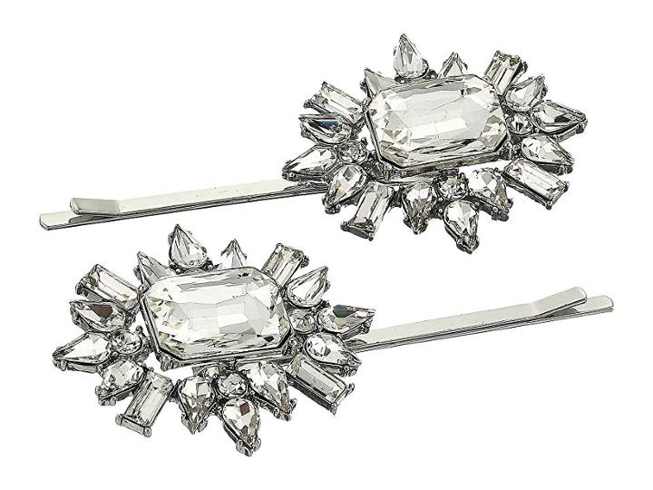 Steve Madden Two-piece Jeweled Floral Design Hair Pin (silver) Brooches Pins