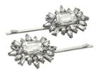 Steve Madden Two-piece Jeweled Floral Design Hair Pin (silver) Brooches Pins