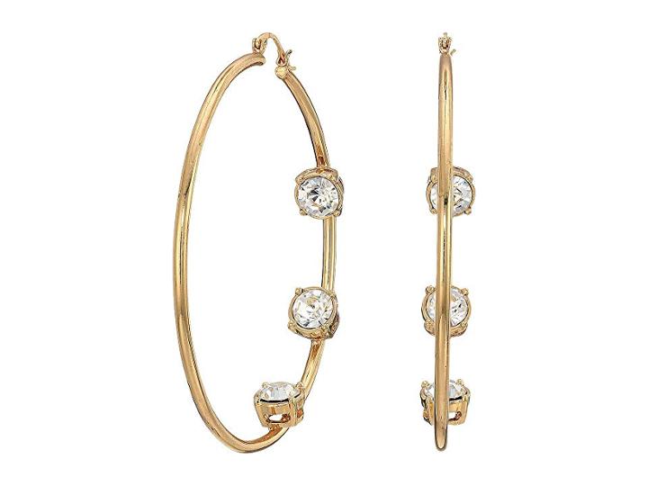 Steve Madden Rhinestone Inside Stud Design Hoop Earrings (yellow Gold-tone) Earring