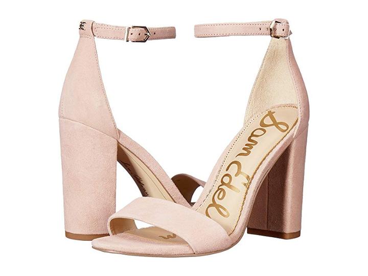 Sam Edelman Yaro Ankle Strap Sandal Heel (seashell Pink Kid Suede Nubuck) Women's Dress Sandals