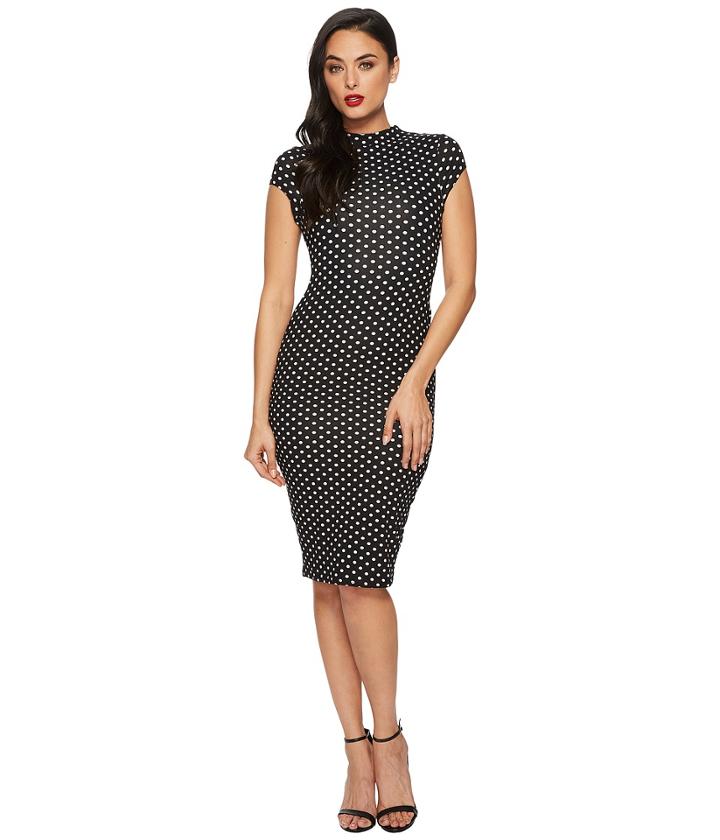 Unique Vintage Holly Wiggle Dress (black/white Dots) Women's Dress