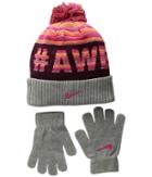 Nike Kids Attitude Knit Beanie Gloves Set (little Kids/big Kids) (grey Heather/pink) Beanies