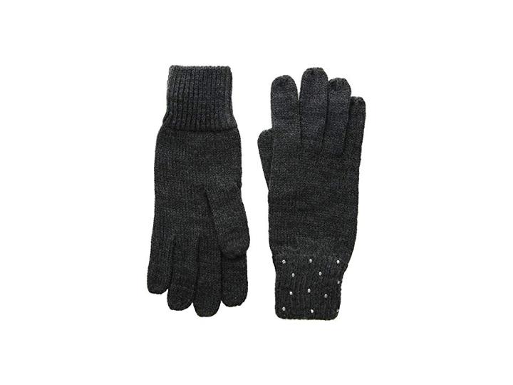 Vince Camuto Rhinestone Rib Gloves (dark Charcoal Melange) Dress Gloves