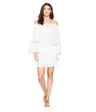 Michael Michael Kors Solids Off The Shoulder Romper Cover-up W/ Inset Ladder Trim (white) Women's Swimsuits One Piece