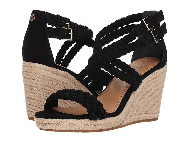 Tory Burch Bailey 2 90mm Ankle Strap Wedge Espadrille (perfect Black) Women's Shoes