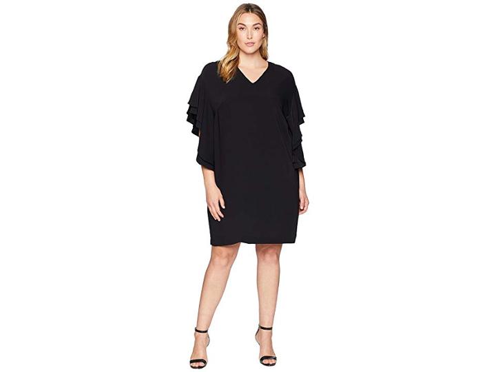 Lauren Ralph Lauren Plus Size Flutter-sleeve Shift Dress (polo Black) Women's Dress