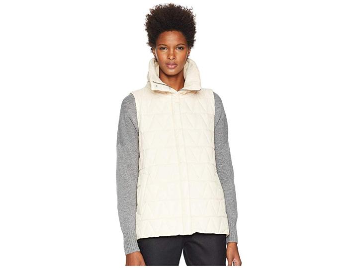 Eileen Fisher Chevron Recycled Nylon High Stand Collar Vest (icing) Women's Vest
