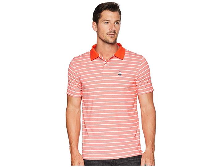 Psycho Bunny Performance Golf Striped Polo (strawberry) Men's Short Sleeve Pullover