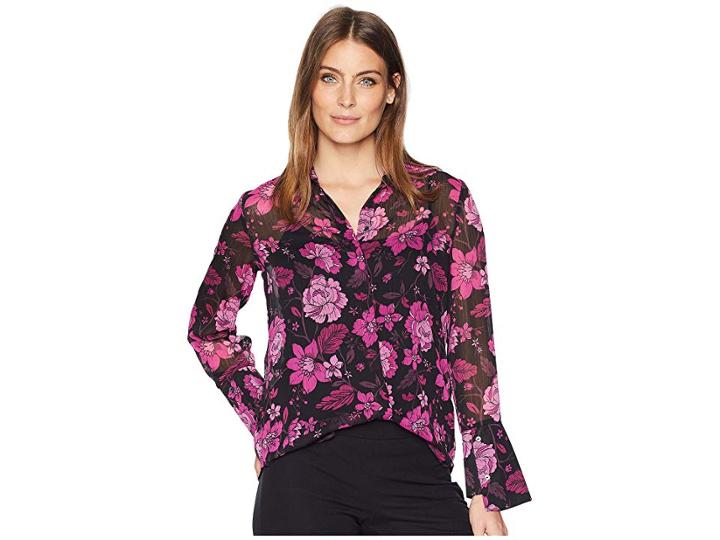 Kut From The Kloth Odelline Top (black) Women's Long Sleeve Button Up