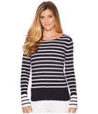 Elliott Lauren Rib Stripe Sweater With Bell Sleeve And Slit Detail (navy/white) Women's Sweater