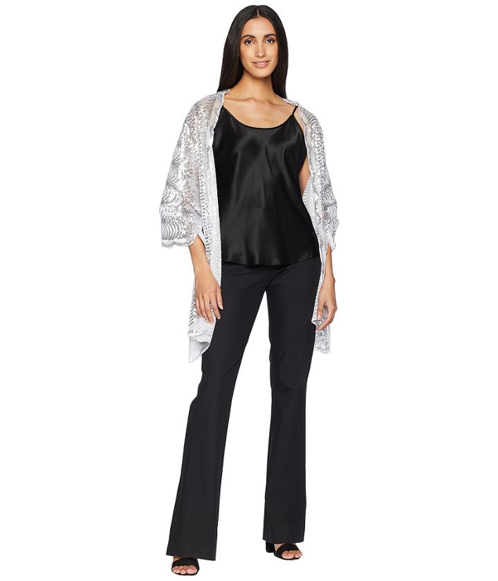 Betsey Johnson Tulle Wrap With Sequin Scallop Pattern (white/silver) Women's Clothing