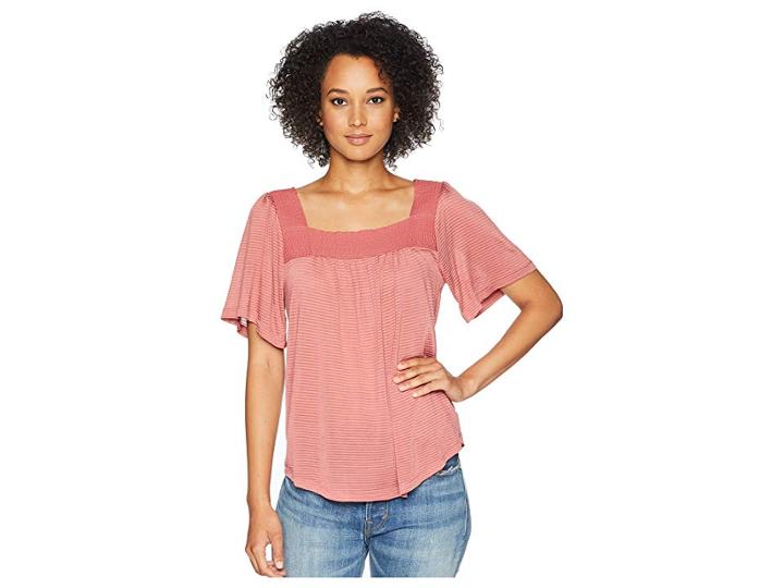 Lucky Brand Shadow Stripe Peasant Top (light Mahogany) Women's Blouse