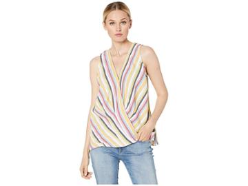 Eci Rainbow Stripe Novelty Yarn-dye V-neck Top (lilac Blue) Women's Clothing