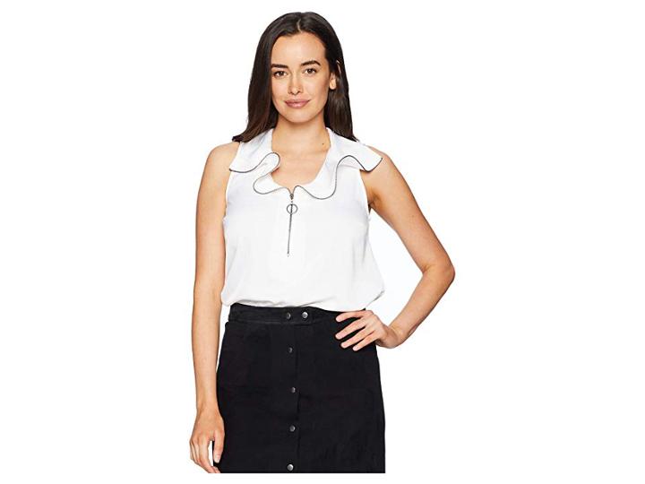 Kenneth Cole New York Zipped Front Flouncy Sleeve Top (white) Women's Clothing