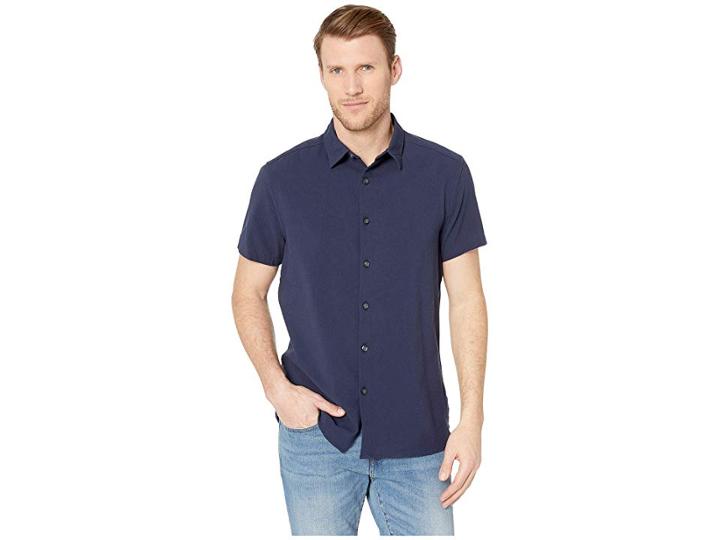 Kenneth Cole New York Short Sleeve Seersucker Shirt (indigo) Men's Clothing