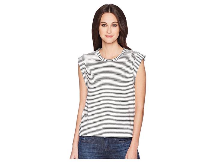 Vince Classic Stripe Rolled Sleeve Tank Top (vanilla/coastal) Women's Sleeveless