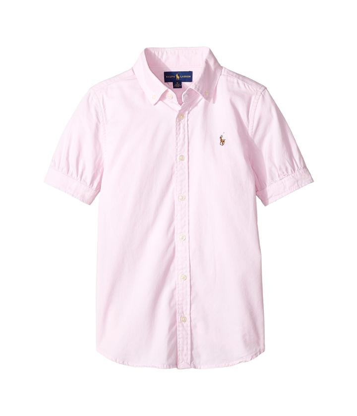 Polo Ralph Lauren Kids Solid Oxford Shirt (big Kids) (deco Pink/blue Multi Pony Player) Girl's Long Sleeve Button Up