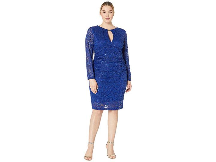 Marina Plus Size Empire Waist And Shirring Long Sleeve Dress With Gold Bar Keyhole (royal) Women's Dress