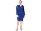Marina Plus Size Empire Waist And Shirring Long Sleeve Dress With Gold Bar Keyhole (royal) Women's Dress
