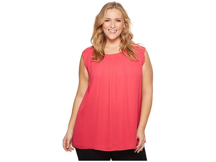 Vince Camuto Specialty Size Plus Size Sleeveless Pleat Neck Blouse (vibrant Fuchsia) Women's Blouse
