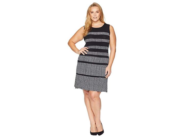 Michael Michael Kors Plus Size Houndstooth Paneled Sleeveless Dress (black/white) Women's Dress