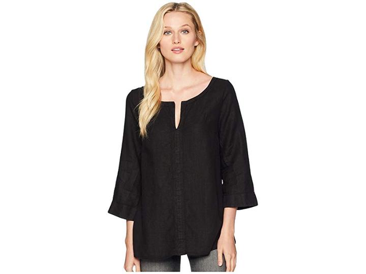 Three Dots Woven Linen Tunic (black) Women's Clothing