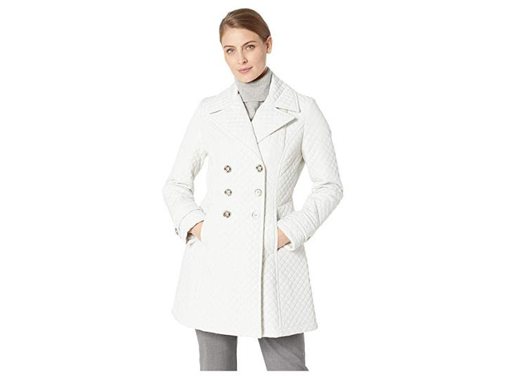 Ivanka Trump Double Breasted Button Quilt Jacket (pearl) Women's Coat